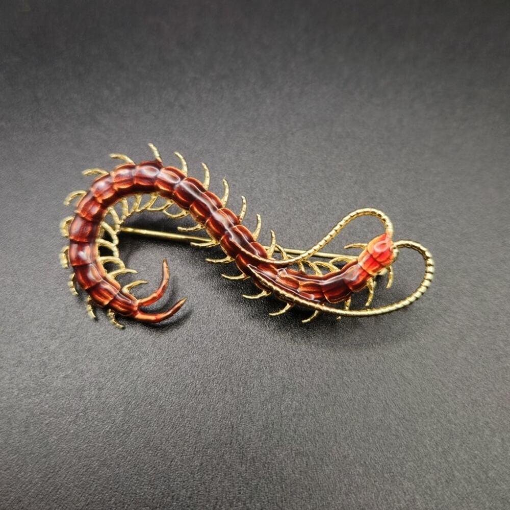 Centipede Brooch Creepy Crawly Enamel on Gold Tone Metal